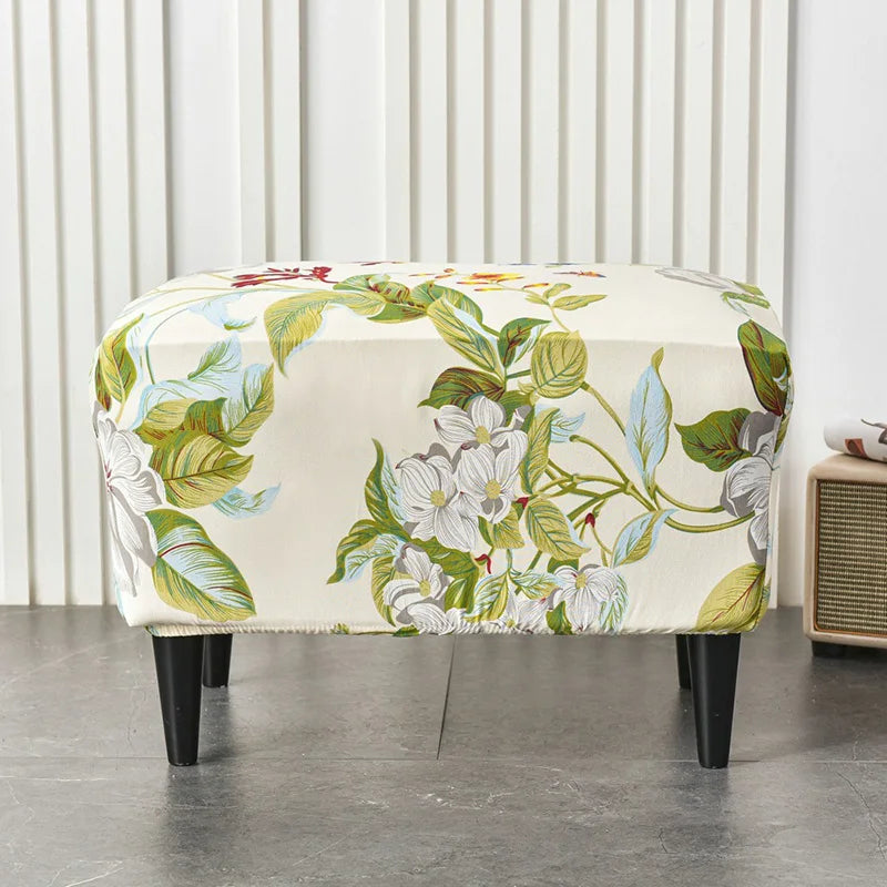 Rectangle Shaped Polyester Elastic Spandex Stretch Ottoman Slipcovers/Colors-Multicolor/Red/Floral/Black/Orange/Beige/Gray