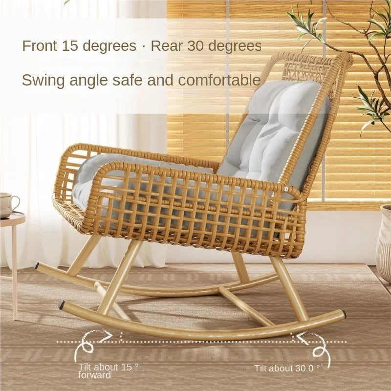 Indoor Strong Hollow Weave Rattan Waterproof Polyester Cushion Rocking Chairs/Colors-Beige/Gray/Brown