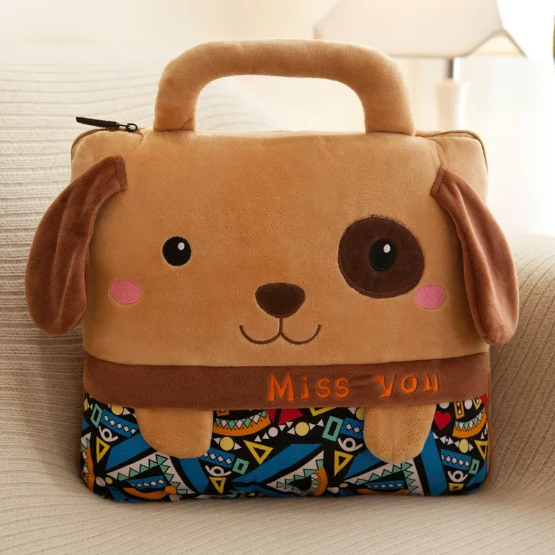100% Polyester 2 in 1 Pillow Quilt Dual-Use Nap Animal Pillow W/ Multifunctional Folding Blanket