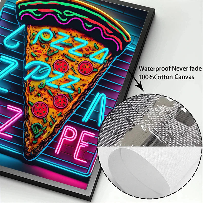 Unframed Modern Cotton Canvas Cartoon Neon Fast Food/Soft Drinks Prints/Colors-White/Blue/Multicolor
