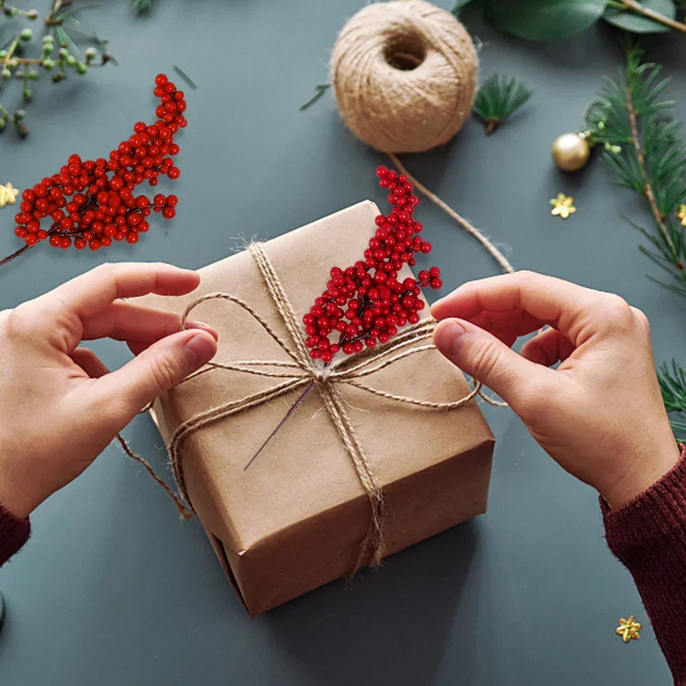 50PCS Branch Indoor Artificial Plastic Foam Non-Flowering Red Holly Berries Flower Bouquet Plants