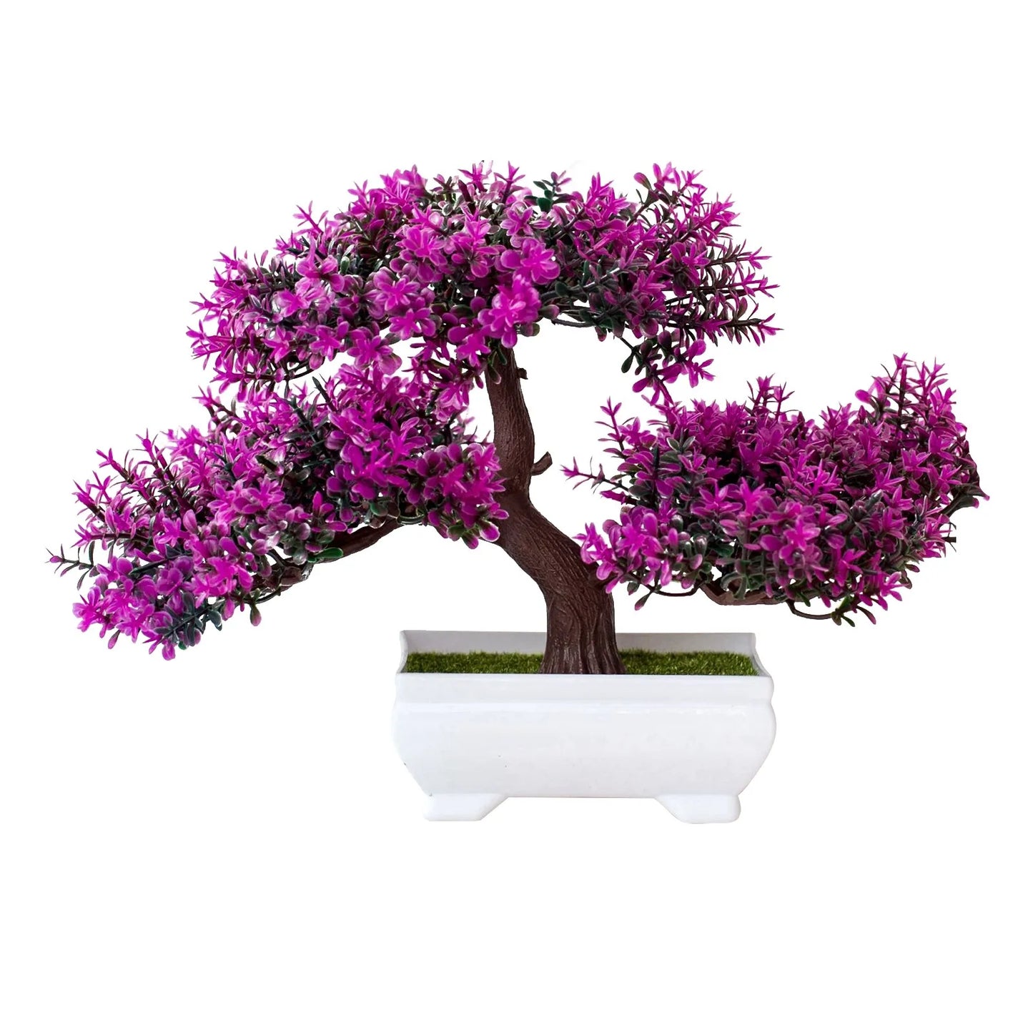 Indoor Artificial Plastic Wicker Non-Flowering Bonsai Rosales Plants-Rectangle Pot/Colors-Green/Pink/Purple/Yellow