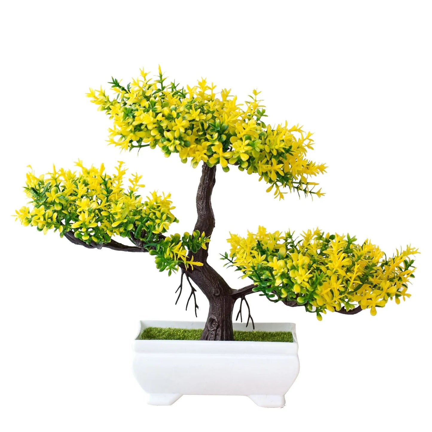Indoor Artificial Plastic Wicker Non-Flowering Bonsai Rosales Plants-Rectangle Pot/Colors-Green/Pink/Purple/Yellow