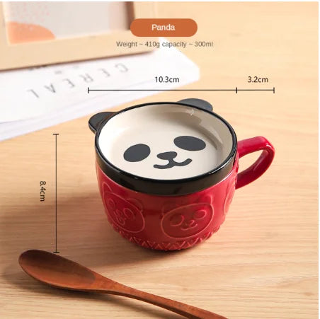 Kitchen Round Japanese Ceramic Funny Cartoon Cute Cat Coffee Mugs-Creative Cover/Colors-Blue/ Brown/Milk Yellow
