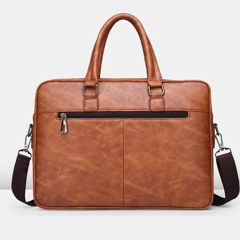 Men Large Faux Leather Waterproof One Shoulder Strap-Handle Crossbody Design Document Bag Briefcase/Zipper/Polyester Lining/ For Tablet-IPAD/Fits 15 Inch IPAD-Tablet Colors-Brown/Black