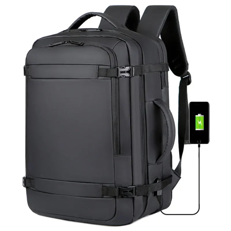 Men Oxford Polyester Expandable Interior Zipper External USB Charging Port Waterproof-Wear Resistant Travel Backpacks/ 17-inch Laptop Compartment/Backpack Straps-Handle/Keychain Holder/Colors-Black/Gray