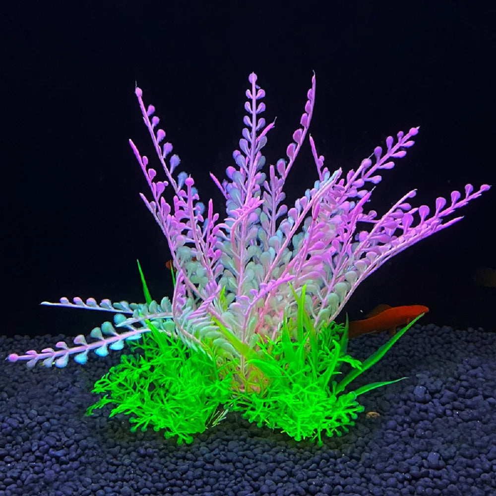 Plastic Artificial Aquarium Aquatic Grass Weeds Plants For Fish Aquarium/Colors-Floral Green/Purple