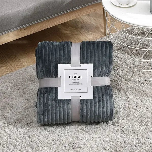 Solid Colored Striped Pattern Soft Warm Coral Fleece Polyester Flannel Blankets/Colors-Light Gray/Dark Gray/Dark Blue/Sky Blue/ Purple/ Yellow/Coffee/Pink/Khaki/Ivory/Machine Washable