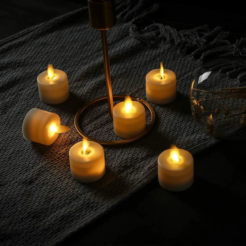 4-12 PCS Set Beige LED Realistic Plastic Flameless Electronic Moving Wick Round Pillar Candles/Including CR2032 Button Battery Each Candle /Battery Life: About 24-48 hours