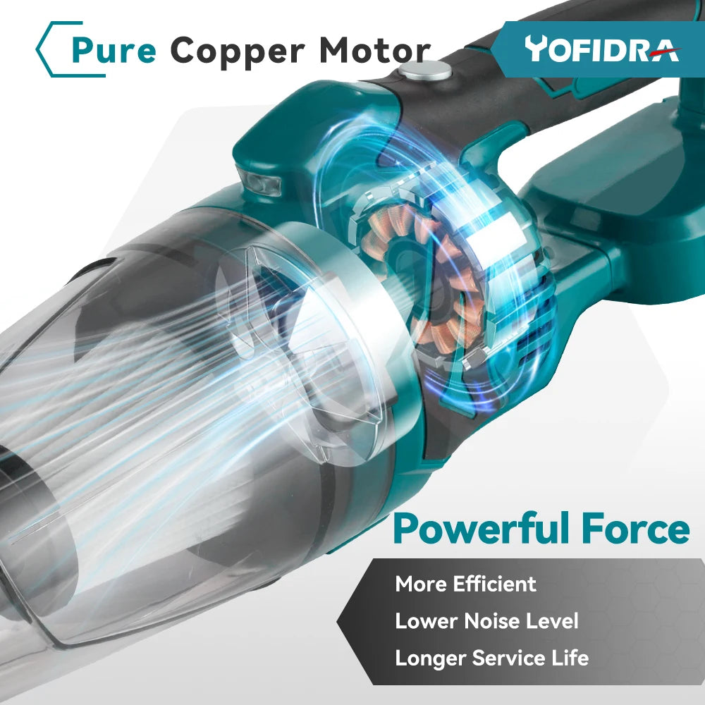 YOFIDRA 1500W Cordless Handheld Electric Vacuum Cleaner Rechargeable Cleaning Tool for Home Car Pet Hair for Makita 18V Battery