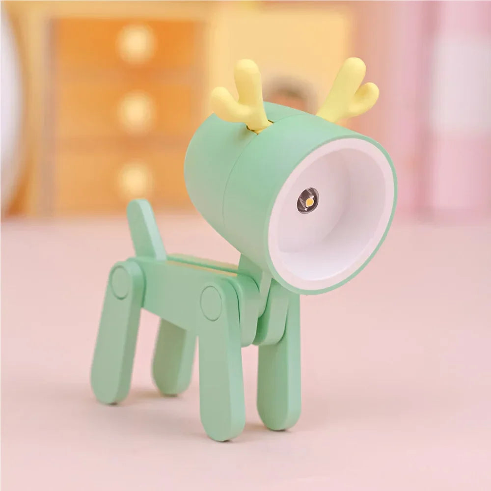 Kids Indoor PVC LED Warm Yellow Light Folding Cute Little Deer-Puppy Mini Shape Portable Nightlights/Colors-Blue/Green/Pink/Beige/Orange/Yellow/Bulbs Included/3-Button Batteries