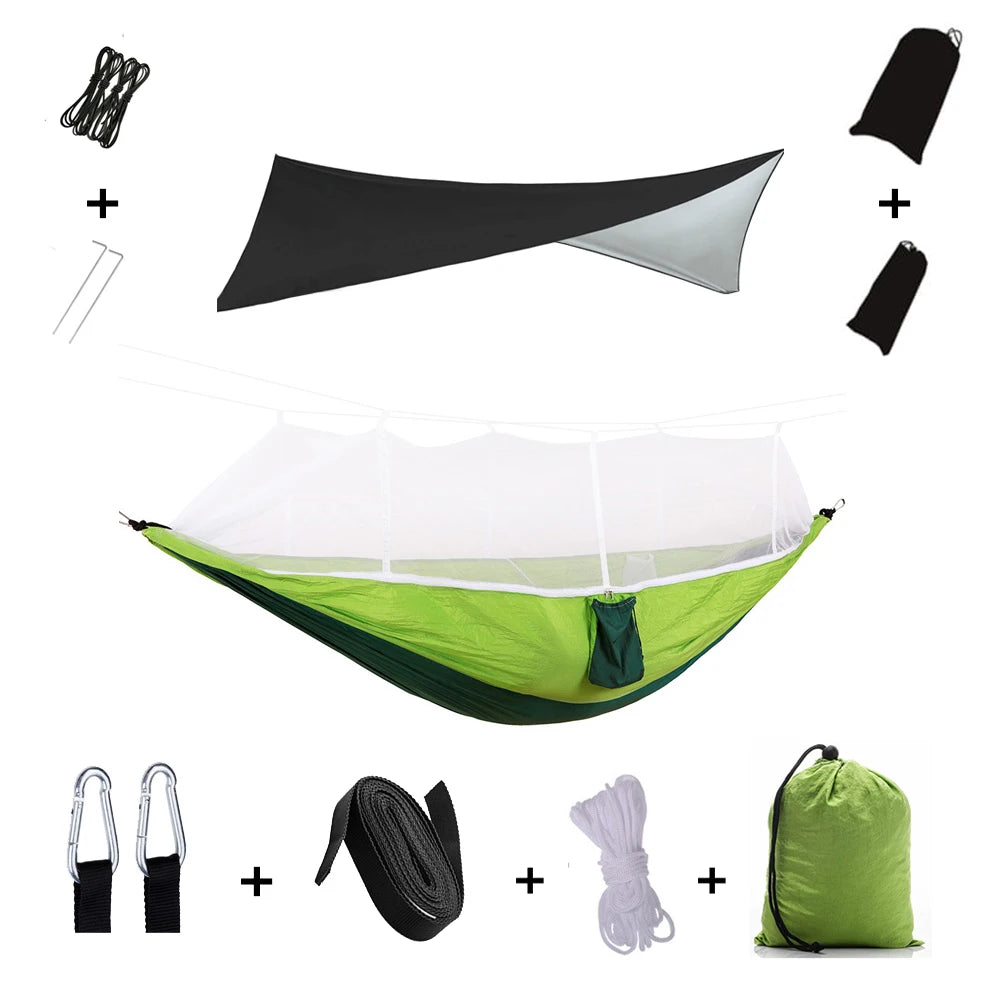 Outdoor Lightweight Waterproof Portable Nylon Mosquito Net-Rope Sleeping Camping Tarp Hammocks/Colors-Camouflage/Gray/Pink/2 Tree Straps/2 Steel Carabiners/Hammock Bag/Load Bearing Weight : 440 lbs