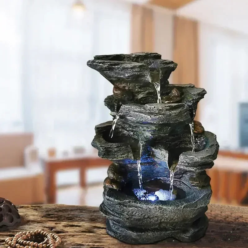 Relaxing water Sound 5-Step Rock Falls Indoor Waterfall garden outdoor decor rock tabletop fountain with led Light