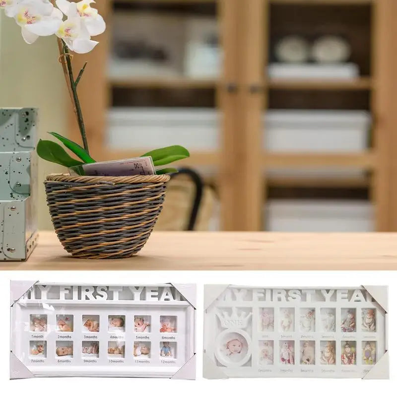 White Plastic Rectangle Babies My First Year Of Growth 12 Months Display Picture Frames/Cardboard Back