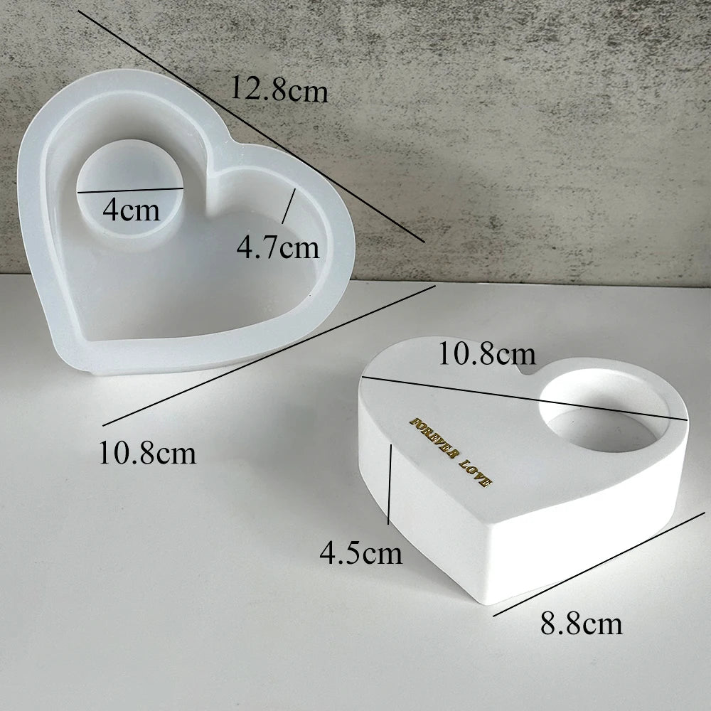 Silicone Heart-Moon Shape Plaster Cement DIY Handmade Resin Craft Milky White Candleholder Molds