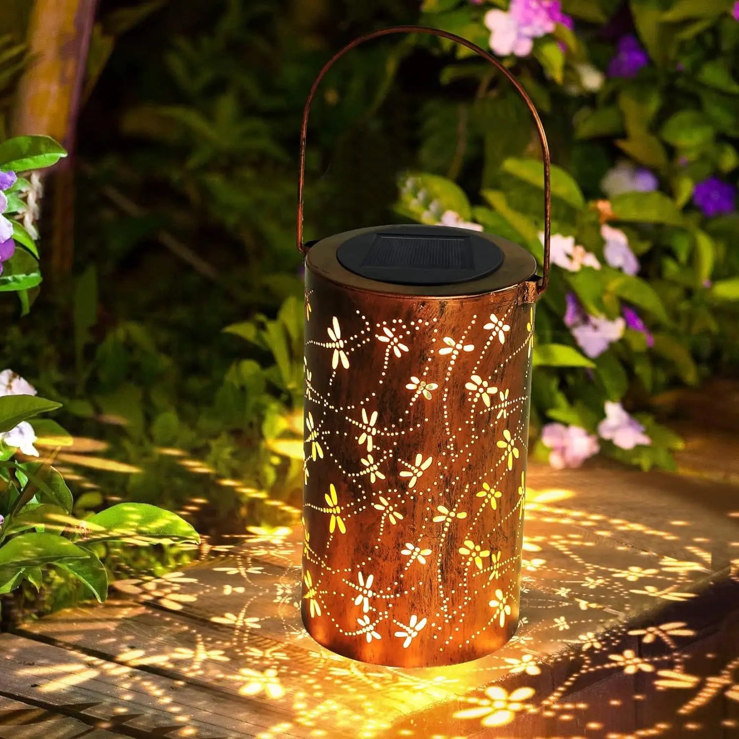 1pcs Solar Outdoor Hanging Light, Dragonfly Element Solar Light, Outdoor Waterproof Garden Decorative Light, Metal Lanterns