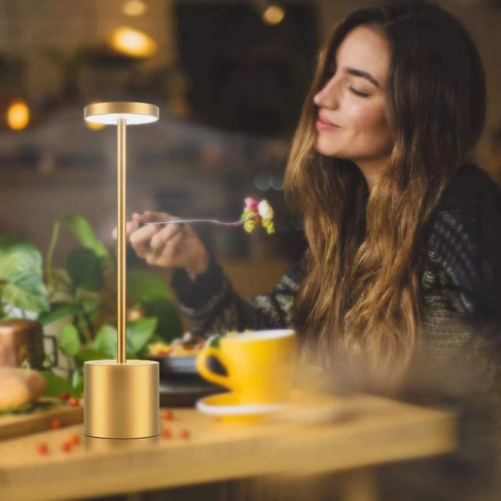Retro Black Aluminum Iron Warm LED 3 Color Rechargeable Touch Dimming Round Cylindrical Cord Table Lamps