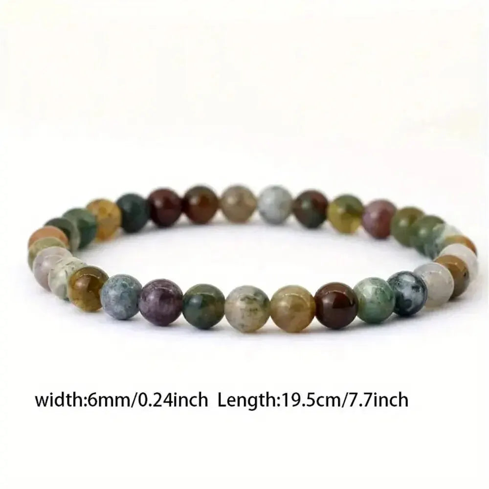 Unisex Natural Crystal Beaded Indian Moss Agate Healing Bracelets/Colors-Multicolor/Brown/Green
