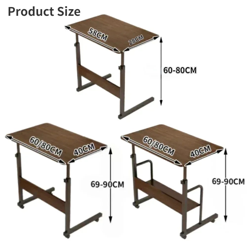 NULL Free-Standing Rectangle Shaped Black Oak Wood Top-Collapsible Adjustable Shelves Metal Frame Laptop-Computer Desks/4 Roller Wheels/Assembly Required