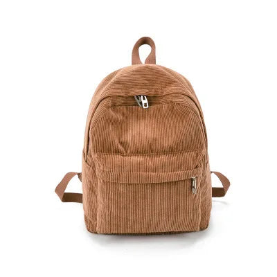 Women Softback Corduroy Interior Zipper Pockets Polyester Mochila Striped Rucksack Backpack Bags/Colors-Gray/Brown/Navy/Black/Blue/White