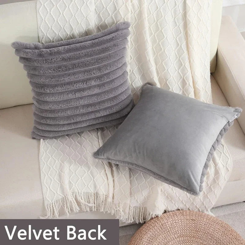 Embroidered Square Big Thick Striped Super Soft Cotton Solid Color Faux Rabbit Fur Sofa COVERS/Colors-Pink/White/Green/Apricot