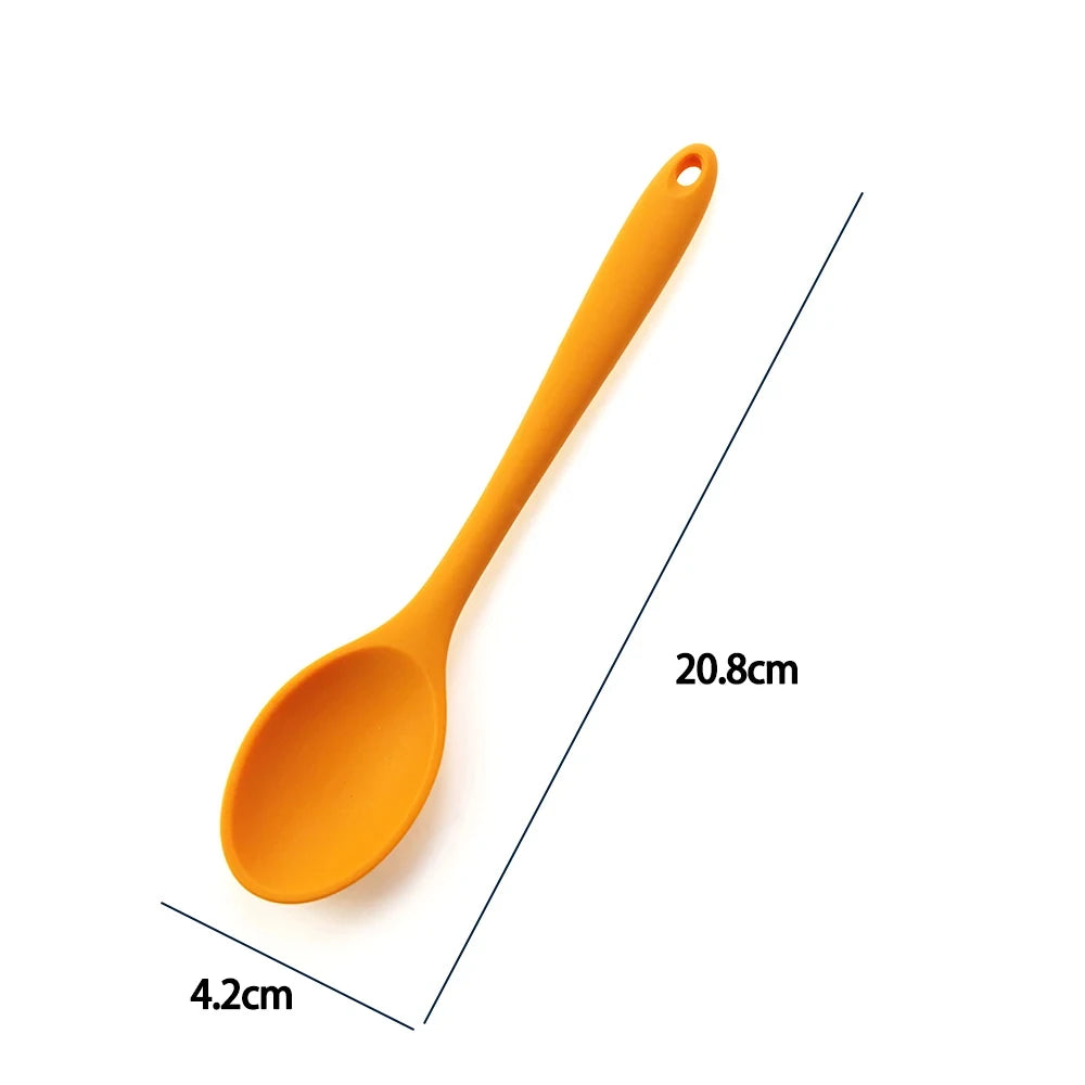 Kitchen Multicolored Thermostability Anti-Corrosion Soft Silicone Spoons/With Hook Hole /Colors-Multicolor/Blue/Green/Yellow