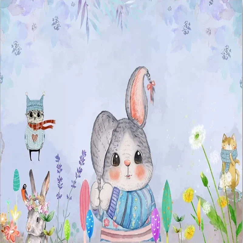 Kids Custom Mural Waterproof Canvas 3D Cartoon Bunny Wallpaper/Requires Paste
