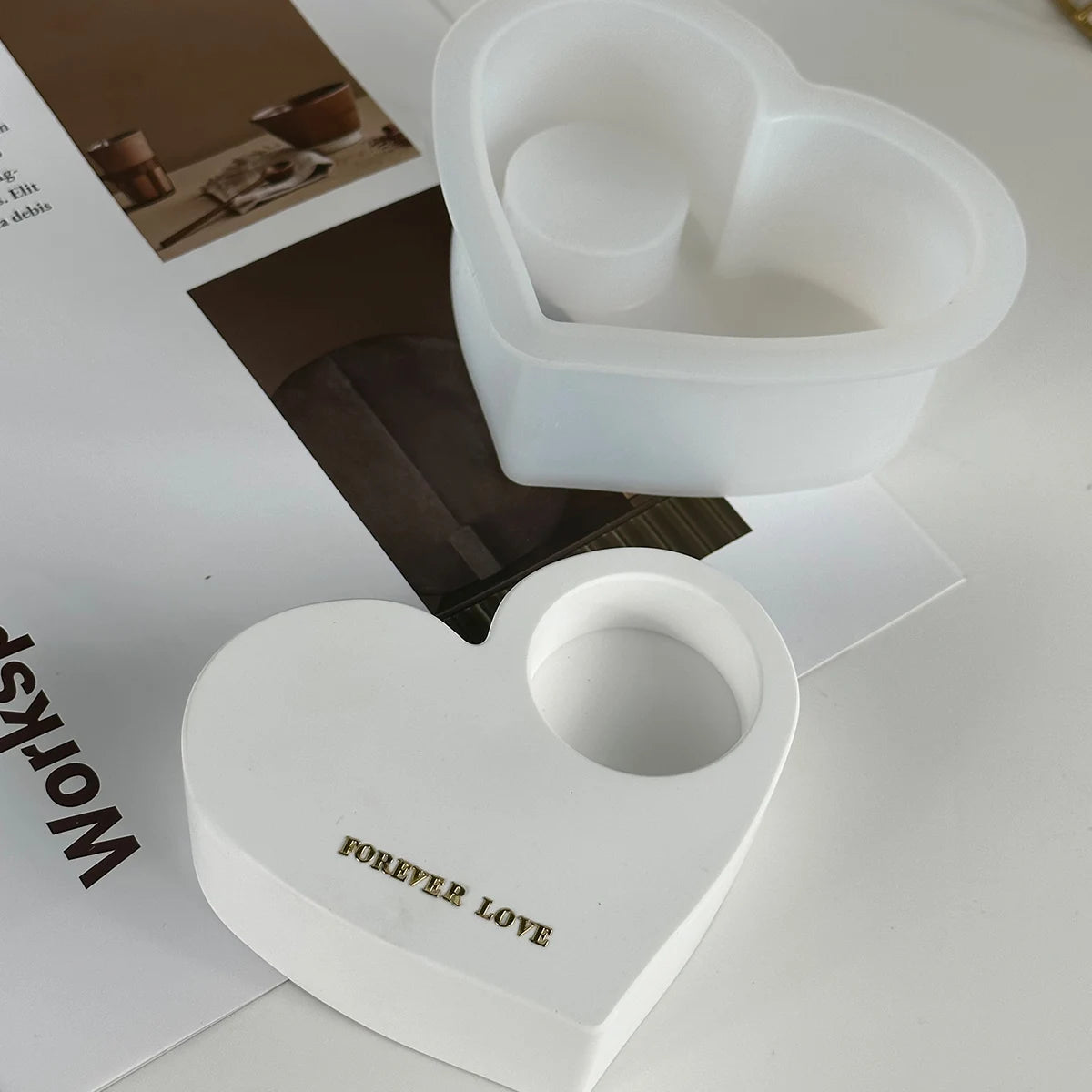 Silicone Heart-Moon Shape Plaster Cement DIY Handmade Resin Craft Milky White Candleholder Molds
