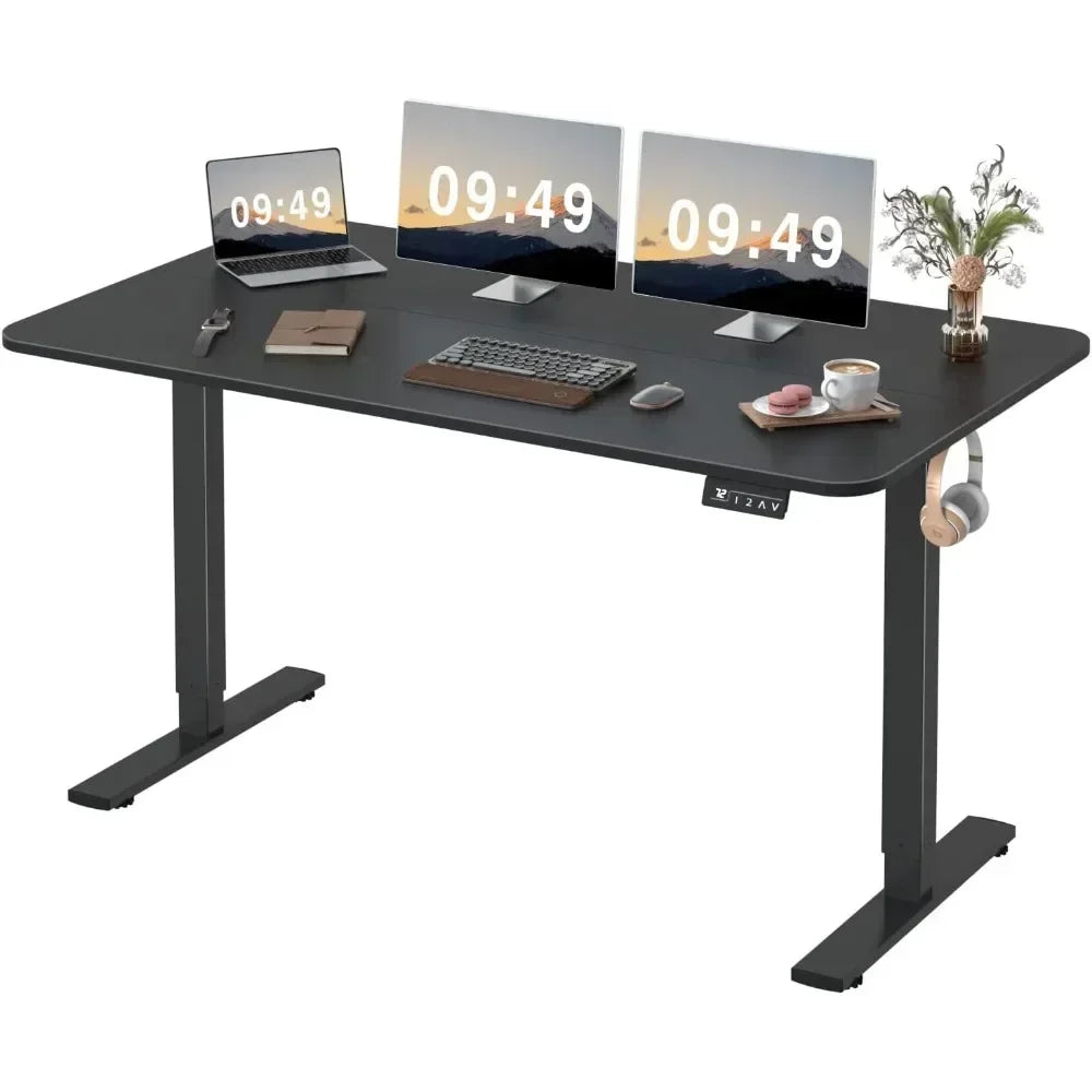 ANGDUO Large Black Rectangle Shaped Brown Wood Top Quiet Electric Memory Lift Steel Metal Frame Commercial Free-Standing Desks /Size:24"D x 55"W x 28.7"H / Colors-Maple, Black, Brown, White, Light Wood, Dark Wood