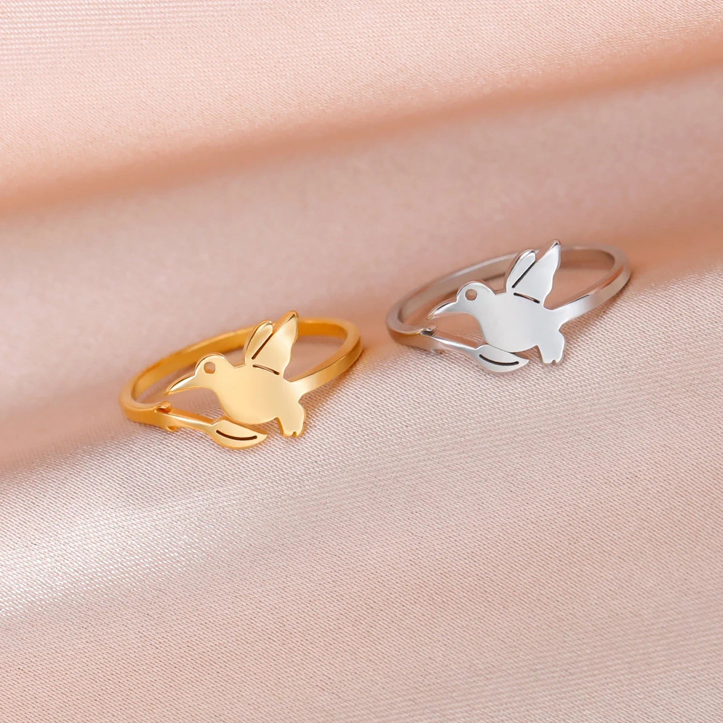 Skyrim Adult Women Metal Gold-Silver Plated Hummingbird-Flowers Open Adjustable Imitation Finger Rings