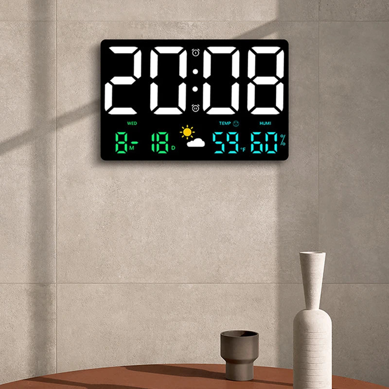 Black LED Plastic Rectangle Digital High-Definition Large-Screen Temperature-Humidity-Time Display Multi-Function Color Wall Alarm Clock