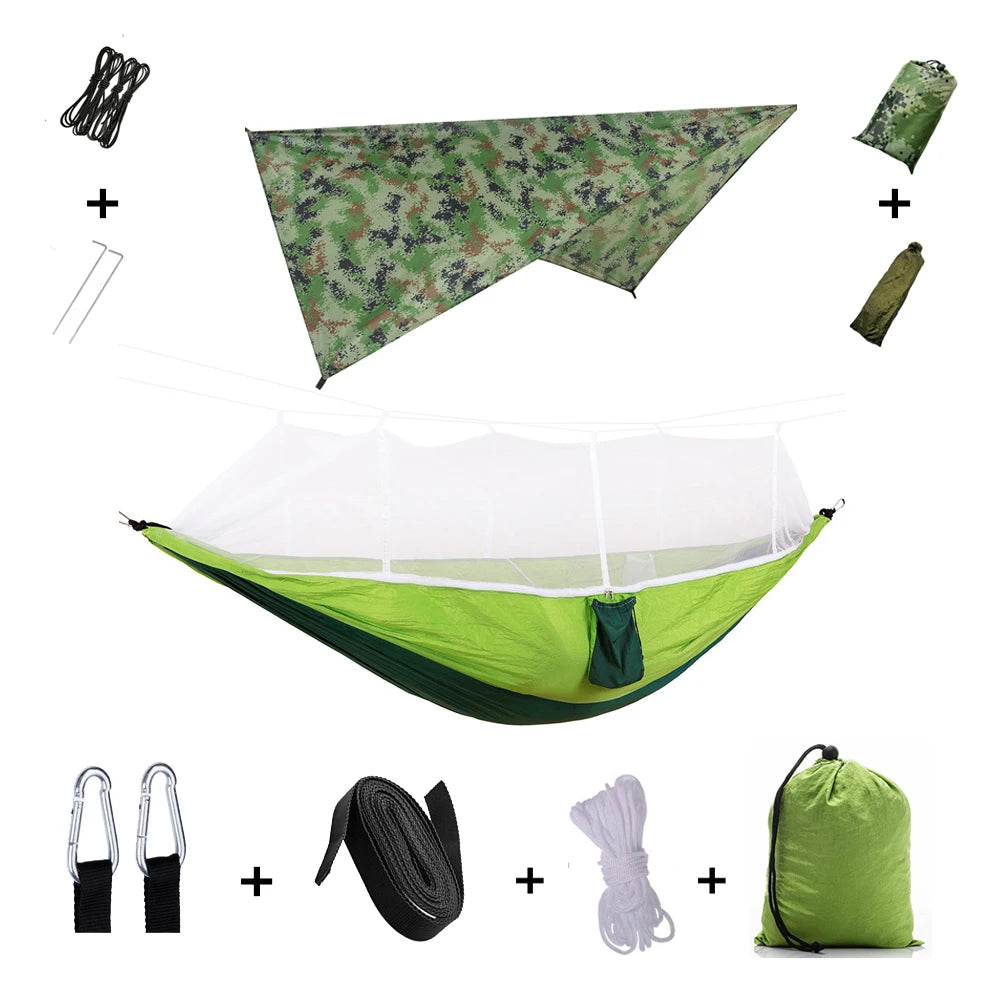 Outdoor Lightweight Waterproof Portable Nylon Mosquito Net-Rope Sleeping Camping Tarp Hammocks/Colors-Camouflage/Gray/Pink/2 Tree Straps/2 Steel Carabiners/Hammock Bag/Load Bearing Weight : 440 lbs