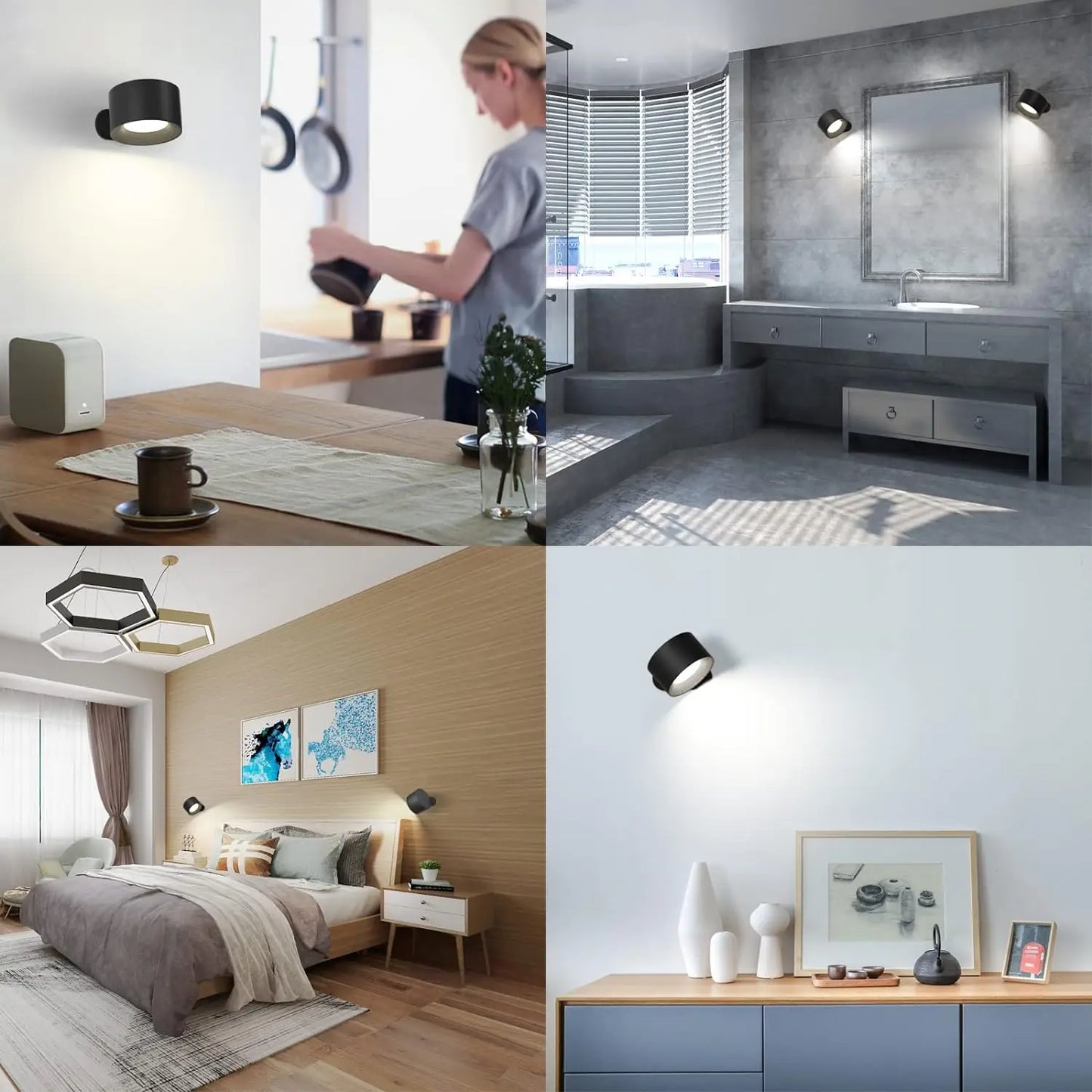 Modern Indoor Round Wall Mounted LED Wall Light Fixtures/USB Charging Port/3 Brightness Levels/Colors-Black/Cool-Warm White