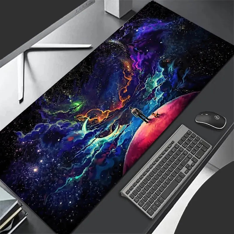 New Black Rectangle Waterproof Sci-Fi Space Design Fine Braided Fabric Anti-Slip Rubber Base Gaming Mouse Pads/ L-XL-XXL Sizes