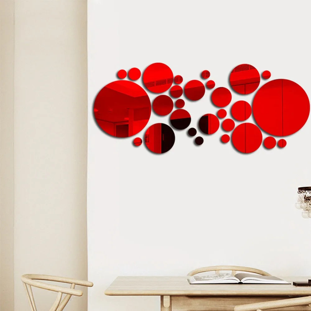 26pcs Classic Round Acrylic Mirror Wall Stickers/ Self-Adhesive/ Removable/Colors-Silver/Rose Gold/Red/Black/Yellow