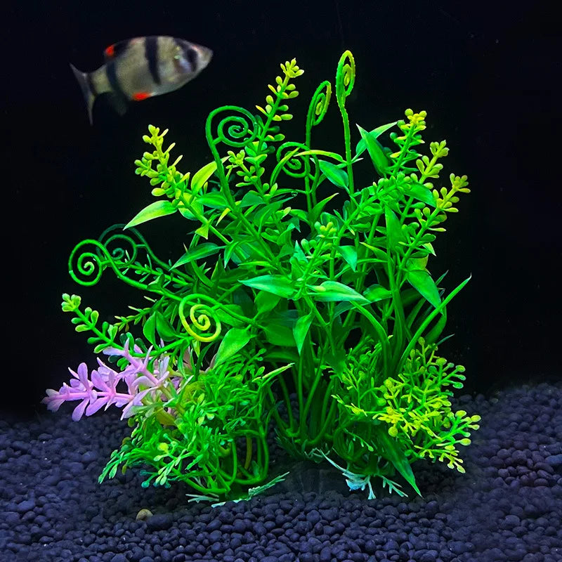 Plastic Artificial Aquarium Aquatic Grass Weeds Plants For Fish Aquarium/Colors-Floral Green/Purple