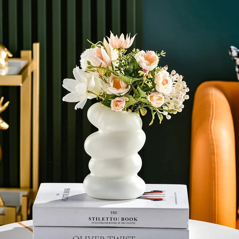 Modern Plastic Nordic Round Unique Spiral White Decorative Vases