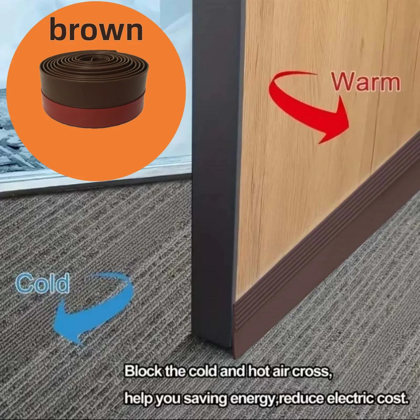 Pure Silicone Waterproof Backing Non-Toxic TPE Adjustable Self-Adhesive Wind-Sound-Proof Under Door Bottom Seal Strips/Colors-Black/Brown/Gray