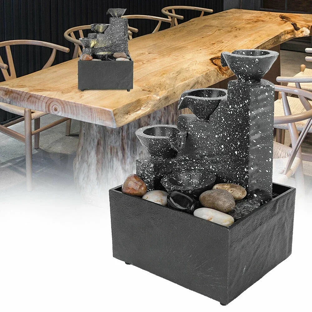 Black Plastic Desktop LED Lights Indoor Irregular Stone Bowls Flowing Water Fountain/2-AA Battery (Battery Not Included)/USB Power Cable Cord