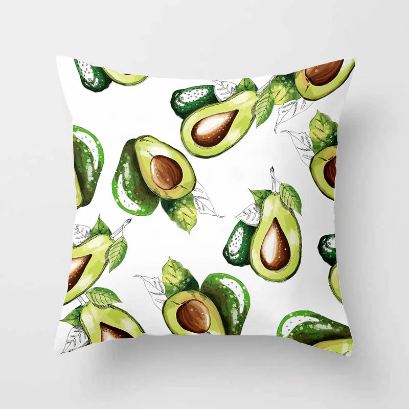 100% Polyester Avocado Printed Pattern Cushion Pillowcases/Colors-Green/Floral/White