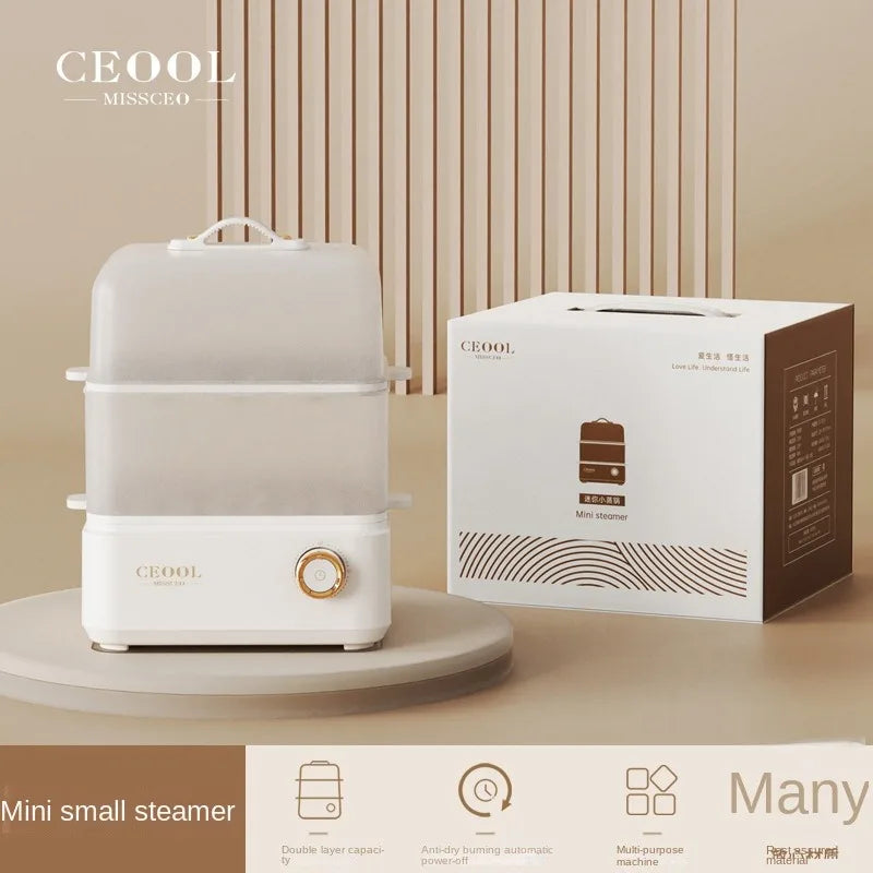 White Plastic Automatic-Power Off Double Layers Electric Egg Steamers