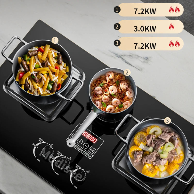 Outdoor Portable 3 Burners LPG Built-In Natural Gas Tempered Glass Panel Platform Embedded Burner Stoves/Interchangeable Plates/Natural Gas-Butane/Colors-Black/Blue/Pulse Electron Ignition