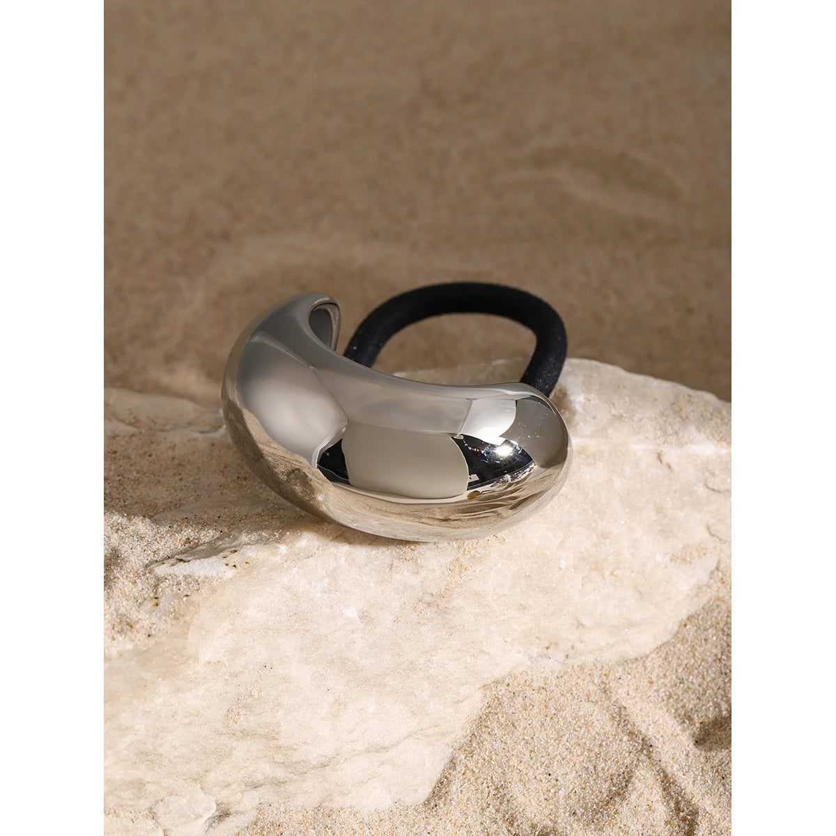 YOUTHWAY Small Sleek Stainless Steel Metal Plastic-Synthetic Fabric Petite Glossy Arch Pony Cuff Ponytail Holders/Colors-Gold/Silver/Black/Multicolor