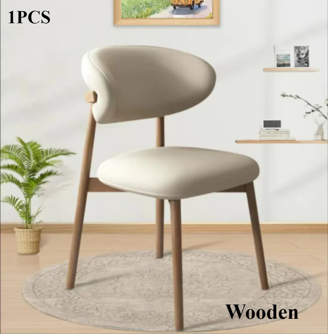 HUANHUI Cafe Genuine Leather Upholstered Curved Back Large-Soft Cushion Armless Dining Chairs/ 4 Wood Legs/ Colors-White/Black/Gray/Beige