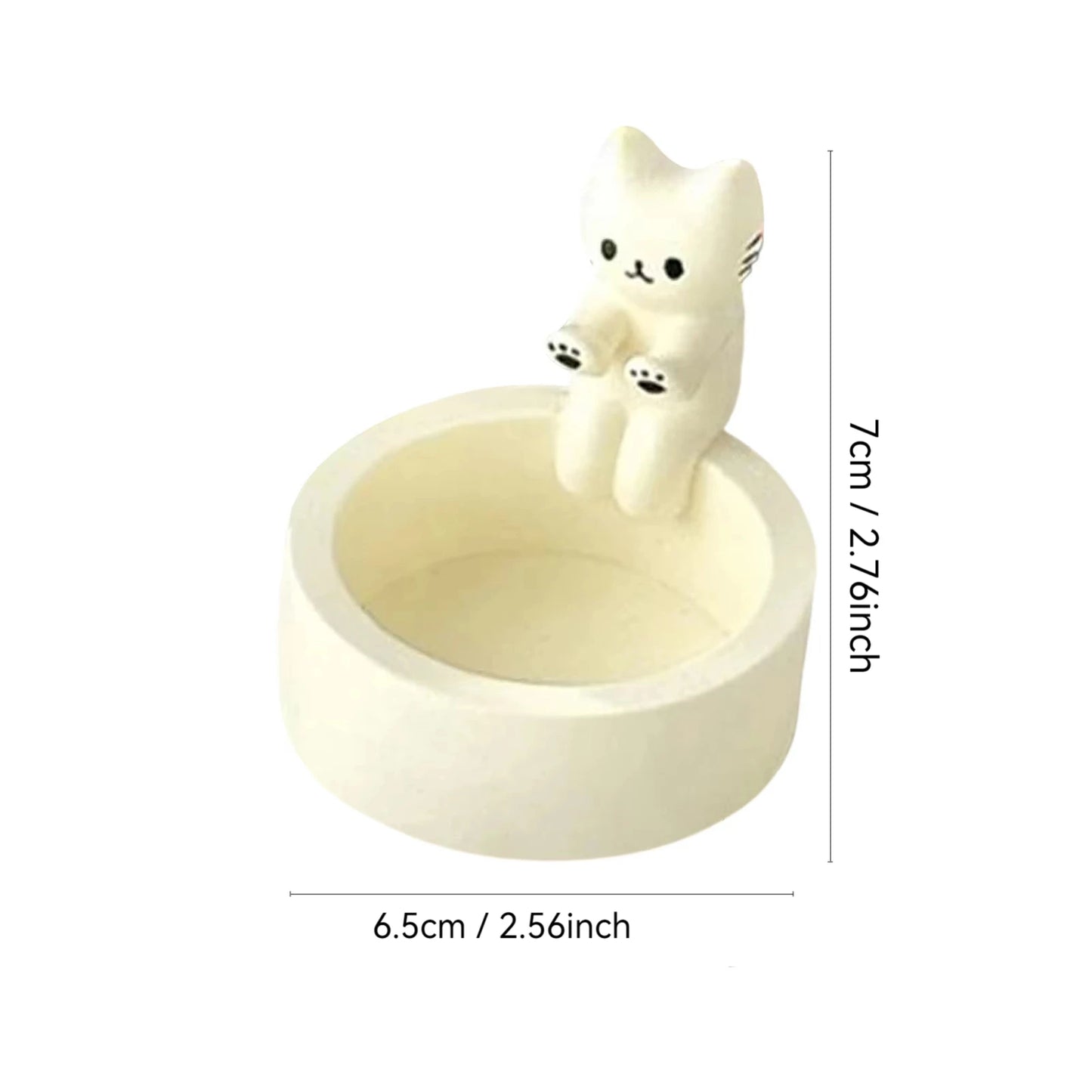 White Creative Cute Resin Cartoon Cat Sitting Down On Edge Of Candleholders