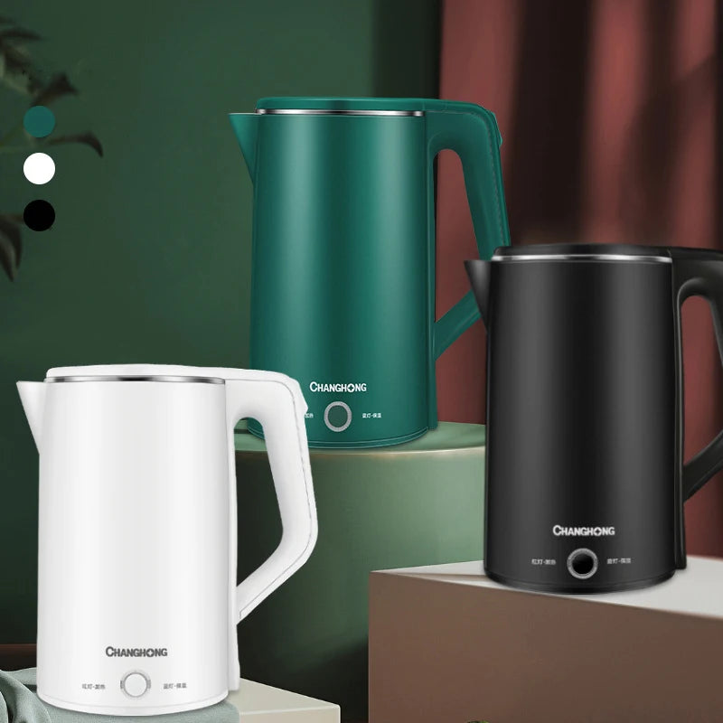 High Power Stainless Steel Thermal Insulation Electric Hot Water Kettles/AC-Powered/Colors-White/Green/Black/Silver