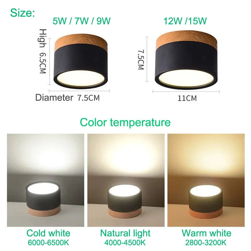 Modern Aluminum LED Warm-Cool White Downlight Dimmable Round Mounted Ceiling Spotlights/Colors-Green/White/Black/Blue/Yellow/Gray