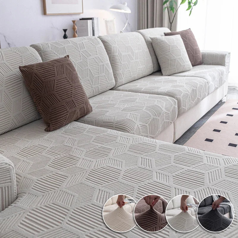 L-Shape Mirror Waterproof Jacquard Stretch Sofa Slipcover/Colors-Black/Beige/Gray/Geometric