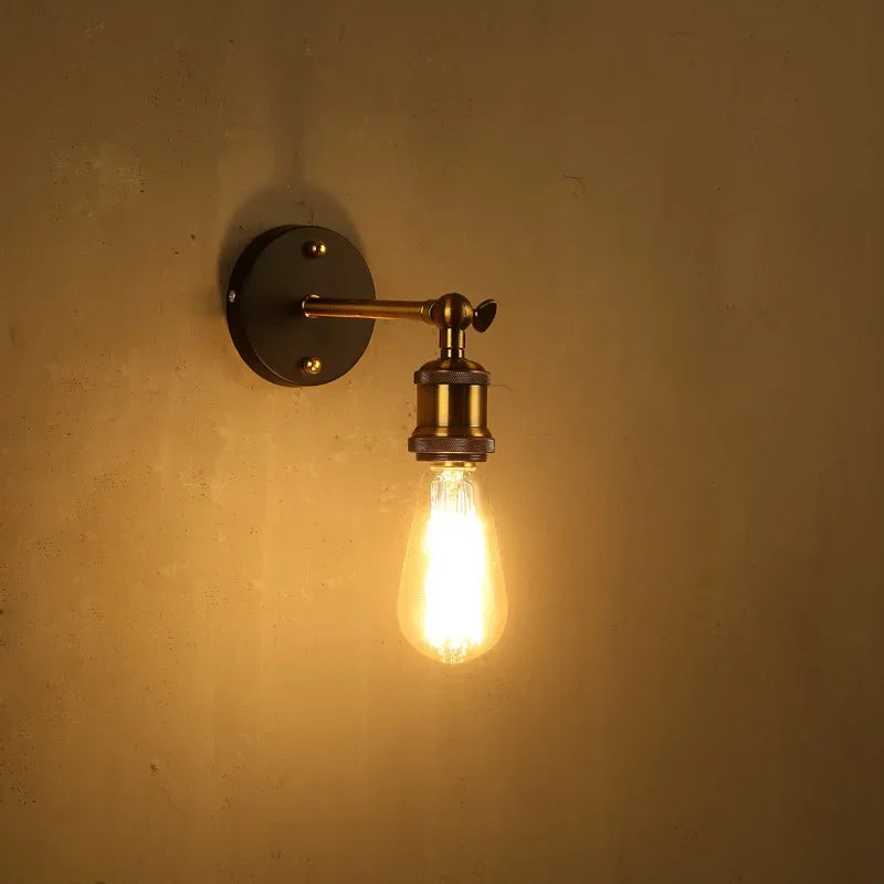 Industrial Black Iron Shadeless Downward Single Head Wall Mounted Halogen Bulb Lamps/Bulb Cap Type E27