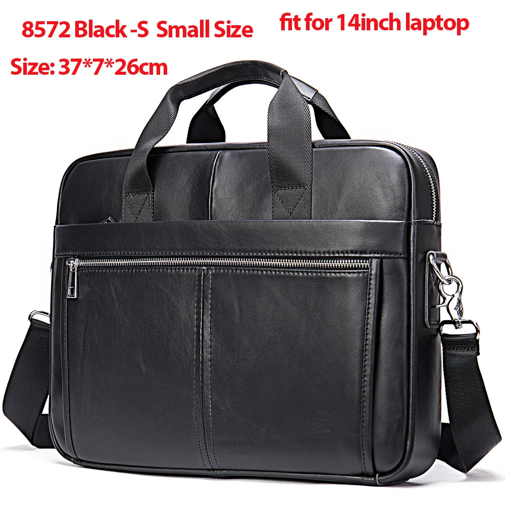 WESTAL Men Soft Cow Leather Zipper Briefcase Shoulder Bags/ A4 File Holder/ Laptop Compartment/ Handles/Straps/Key Holder/Fits 17 Inch Laptop/Colors-Black/Black